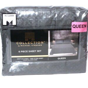 QUEEN 6 PIECE SHEET SET COLLECTION by MICHAEL STRAHAN Gray 1 Flat 1 Fitted 4 Pil
